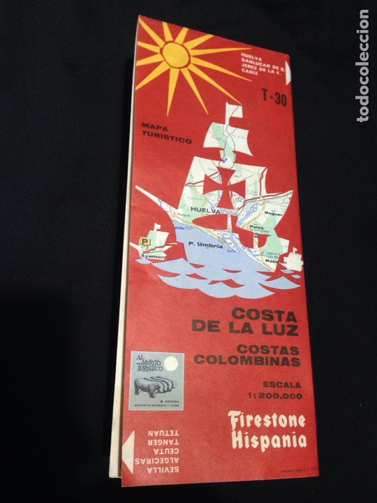 Travel Brochures: Mapa turistico-Costa de la Luz-Costas Colombinas-Firestone Hispania-A&ntilde;o 72.