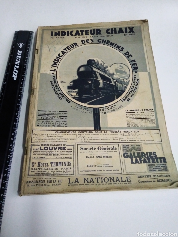 Folhetos de turismo: L'INDICATEUR DES CHAMINS DE FER. 1933. N&deg;3958.