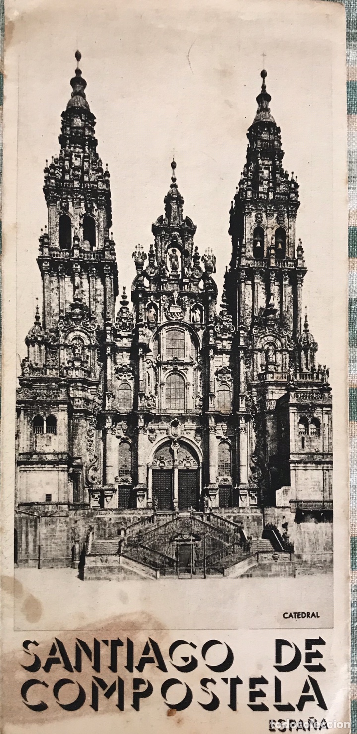 Folhetos de turismo: Folleto turistico desplegable Santiago Compostela a&ntilde;os 40 Medidas 24 x 11