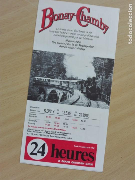Folletos de turismo: FOLLETO 1989 (UNA HOJA) - FERROCARRIL BLONAY-CHAMBY SUIZA - TREN