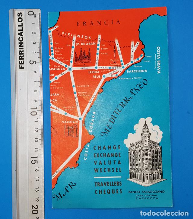 Brochures de tourisme: FOLLETO BANCO ZRAAGOZANO A&Ntilde;OS 60 CON INSTRUCCIONES A TURISTAS VARIOS IDIOMAS (59 X 20 CM DESPLEGADO