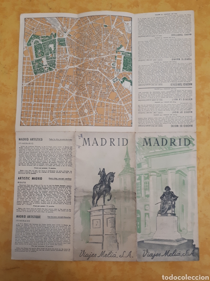 Folhetos de turismo: Antiguo folleto desplegable con plano Madrid Viajes Meli&aacute;