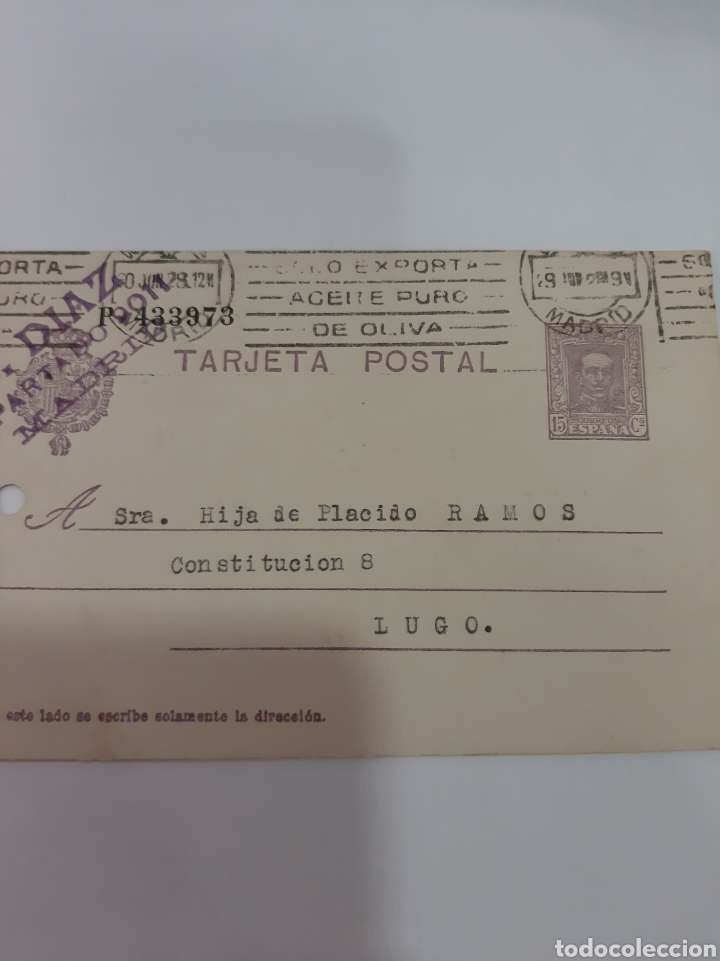 Brochures de tourisme: 1928 Madrid J.Diaz dirigido a Lugo Rodillo Promoci&oacute;n del aceite de oliva