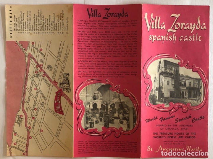 Brochures de tourisme: FOLLETO TURISTICO DE VILLA ZORAYDA. CASTILLO ESPA&Ntilde;OL INSPIRADO EN LA ALHAMBRA. ESCRITO EN INGLES.