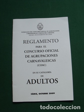 Folletos de turismo: Libreto Reglamento Concurso Oficial Agrupaciones Carnavalescas Adultos - Carnaval C&aacute;diz 2009