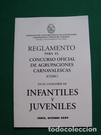Folletos de turismo: Libreto Reglamento Concurso Oficial Agrupaciones Carnavalescas Infantil Juvenil Carnaval C&aacute;diz 2009