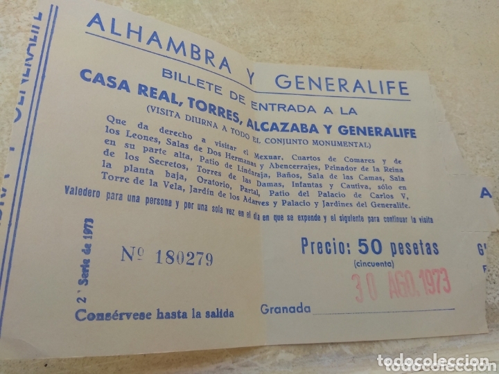 Tourismusbrosch&uuml;ren: Antigua Entrada Alhambra y Generalife - Granada - a&ntilde;o 1973