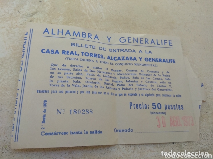 Tourismusbrosch&uuml;ren: Antigua Entrada Alhambra y Generalife - Granada - a&ntilde;o 1973 -