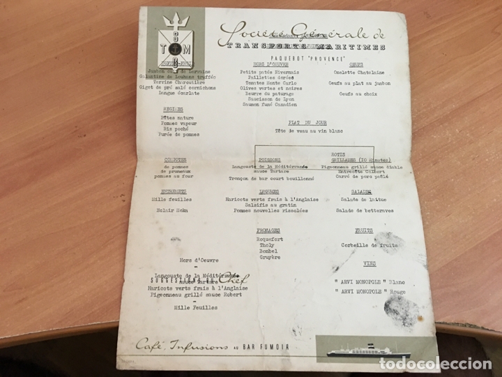 Folletos de turismo: PAQUEBOT PROVENCE ANTIGUA HOJA MENU 1954 TRANSPORTS MARITIMES (COIB27)
