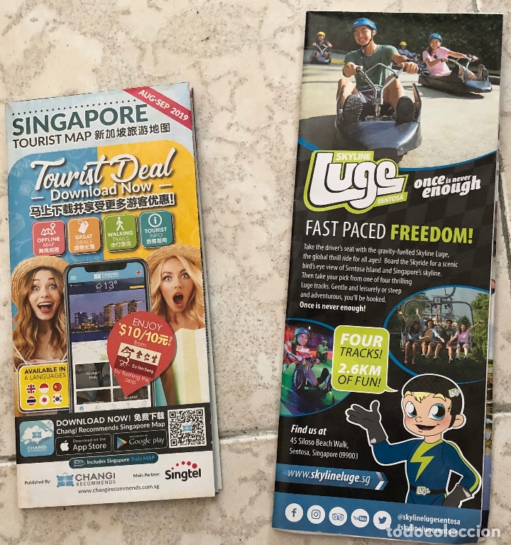 Travel Brochures: 2 mapas desplegables de Singapur, Asia. Septiembre 2019. En ingl&eacute;s.