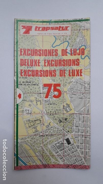 Folhetos de turismo: TRAPSATUR 75. EXCURSIONES DE LUJO. Ofertas de viajes y plano de Madrid, 1974