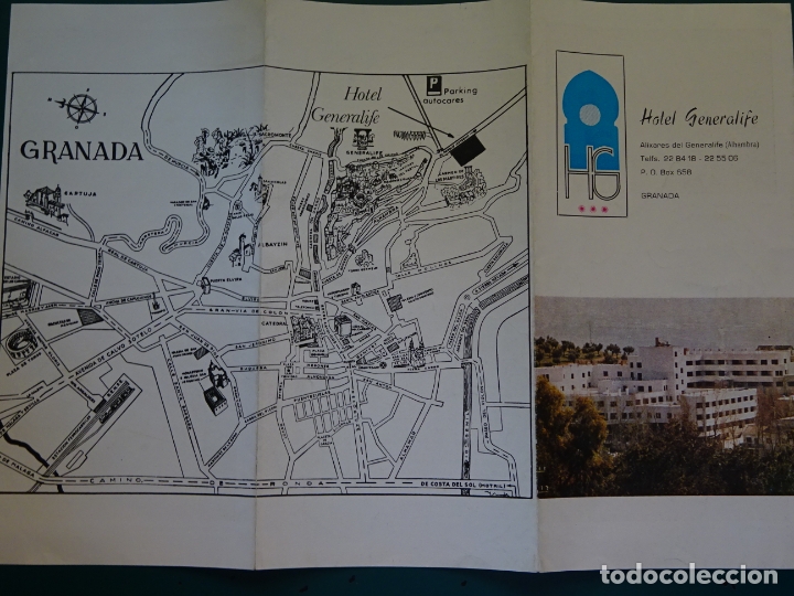 Tourismusbrosch&uuml;ren: FOLLETO TUR&Iacute;STICO. TR&Iacute;PTICO DEL HOTEL GENERALIFE, M&Aacute;LAGA. A&Ntilde;OS 70 80