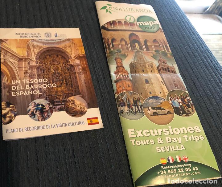 Folhetos de turismo: 2 folletos tur&iacute;sticos desplegables sobre Sevilla, Andaluc&iacute;a. Iglesia del Salvador y excursiones.