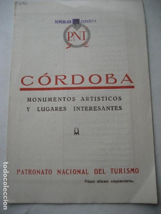 Tourismusbrosch&uuml;ren: Cordoba. Monumentos Artisticos y Lugares Interesanres. Republica Espa&ntilde;ola.