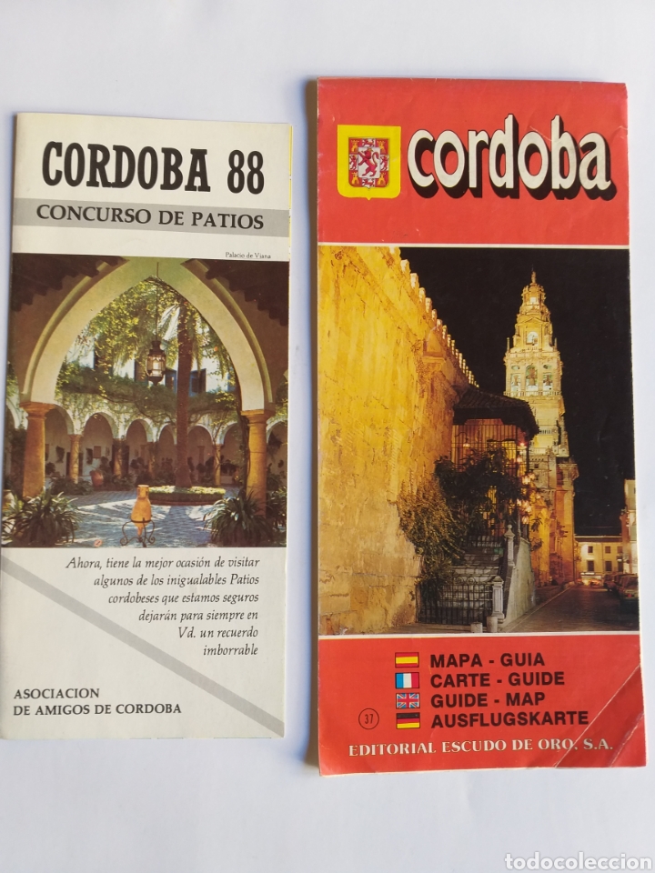 Tourismusbrosch&uuml;ren: D&iacute;ptico patios de C&oacute;rdoba 88 y mapa gu&iacute;a de C&oacute;rdoba escudo de oro