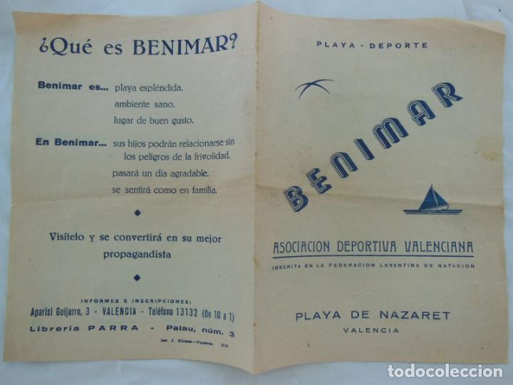 Foglietti di turismo: Folleto Publicidad: BENIMAR, Asociaci&oacute;n Deportiva Valenciana. PLAYA NAZARET, VALENCIA