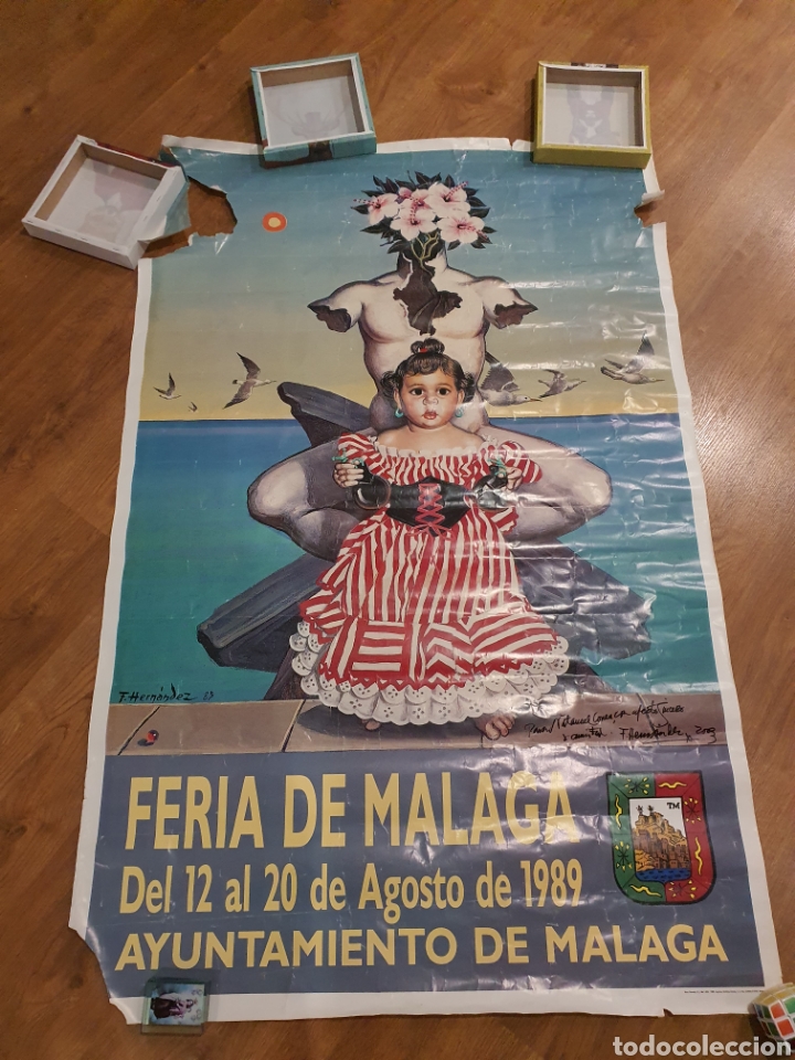 Travel Brochures: Enorme cartel de feria ma&ntilde;aga 1989 firmado por el prestigioso pintor francisco hernandez.
