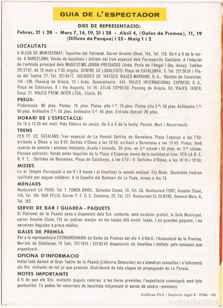 Folletos de turismo: 1965 PROGRAMA La Passi&oacute; Olesa de Montserrat TR&Iacute;PTICO en catal&aacute;n - Foto 3