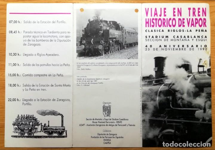 Travel Brochures: FOLLETO TRIPTICO VIAJE TREN VAPOR RIGLOS ZARAGOZA STADIUM CASABLANCA 1990