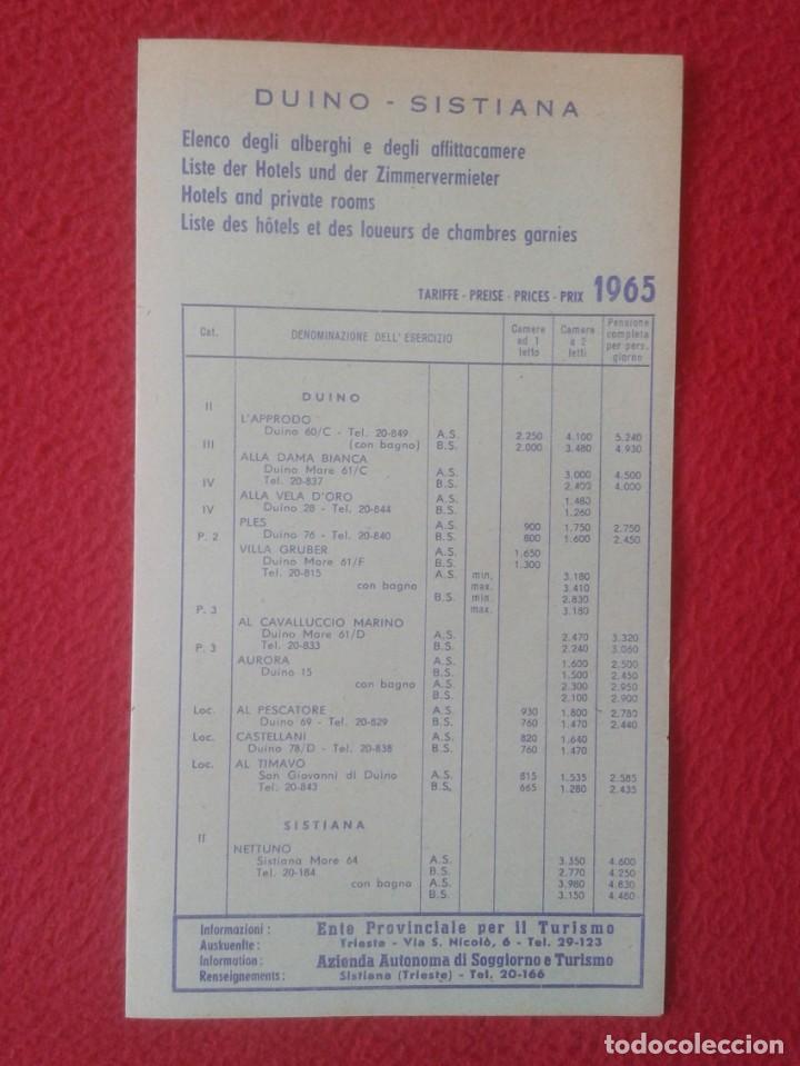 Folhetos de turismo: ANTIGUO D&Iacute;PTICO DUINO SISTIANA TRIESTE ITALIA ITALY TARIFA DE PRECIOS PRICES 1965 HOTELES HOTELS....