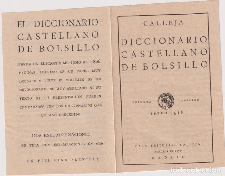 Brochures de tourisme: Folleto Publicitario (22x15) Diccionario Castellano de Bolsillo. Primera Edici&oacute;n Enero de 1918. Casa