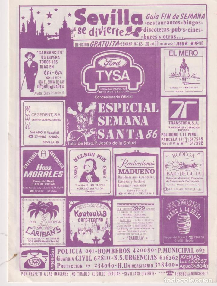 Brochures de tourisme: Sevilla se Divierte. Gu&iacute;a de fin de Semana. n&ordm; 13. 26 al 30 de Marzo de 1986