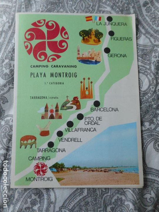 Tourismusbrosch&uuml;ren: ANTIGUO FOLLETO.CAMPING CARAVANING.PLAYA MONTROIG.TARRAGONA 1968