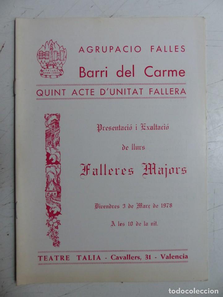 Travel Brochures: LLIBRET DE LA FALLA AGRUPACIO FALLES BARRI DEL CARME - VALENCIA FALLAS - A&ntilde;o 1978