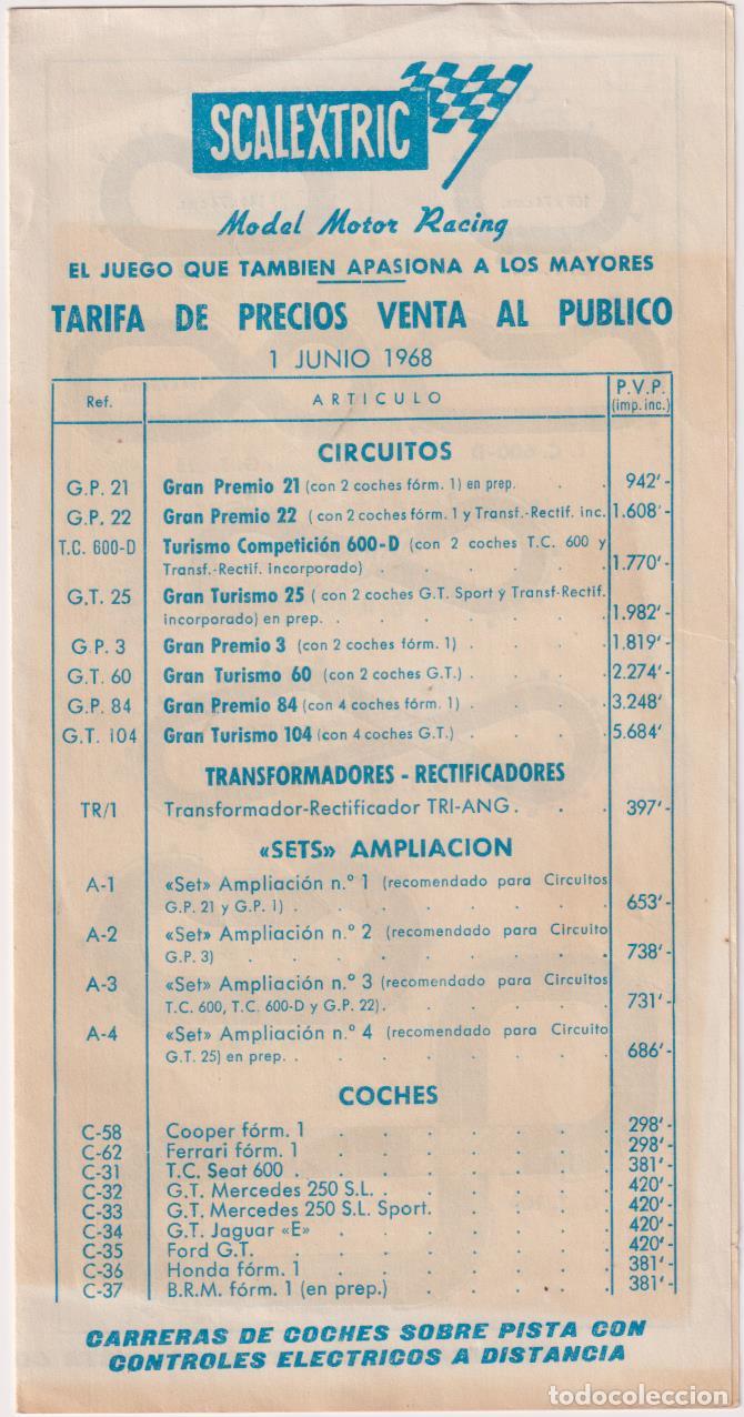 Folletos de turismo: Scalextric. Tarifa de precios venta al p&uacute;blico 1968 (21,5x11) doble hoja