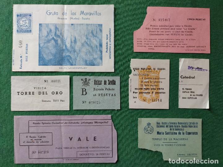 Folhetos de turismo: Lote de 8 Entradas Antiguas a Lugares Tur&iacute;sticos de Espa&ntilde;a - A&ntilde;os 60