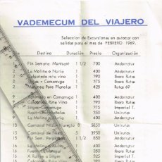 Folletos de turismo: 1969 VADEMECUM DEL VIAJERO PARA LOS MESES DE FEBRERO Y MARZO, EXCURSIONES EN AUTOCAR. Lote 300389568