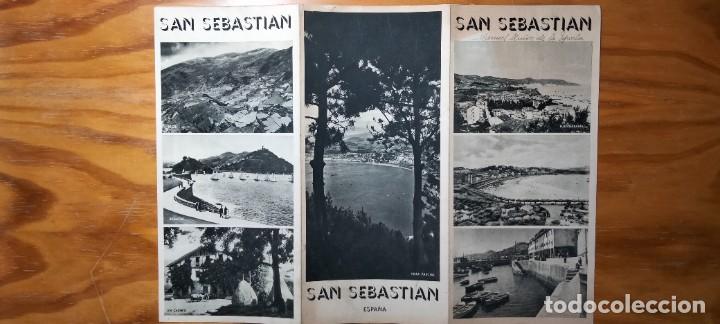 Travel Brochures: 3 FOLLETOS TUR&Iacute;STICOS ANTIGUOS: SAN SEBASTI&Aacute;N, LE&Oacute;N Y MONTSERRAT