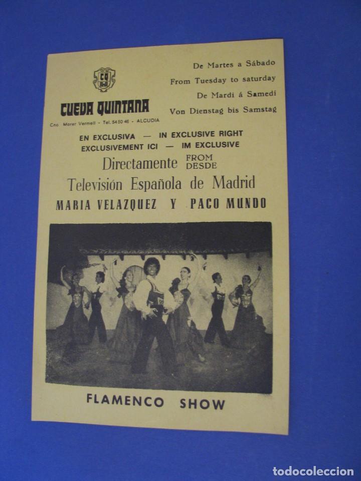 Tourismusbrosch&uuml;ren: FOLLETO DE NIGHT CLUB CUEVA QUINTANA, ALCUDIA, MALLORCA. FLAMENCO SHOW. 18X11,5 CM.