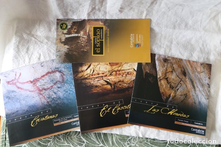 Travel Brochures: LOTE DE 4 FOLLETOS CUEVAS DE CANTABRIA EL SOPLAO, LAS MONEDAS EL CASTILLO COVALANAS ARTE RUPESTRE
