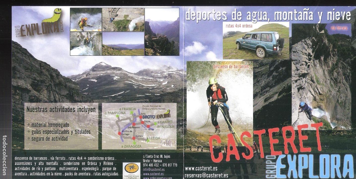 Folhetos de turismo: Casteret. Grupo Explora. OrdesaAventura. Huesca. D&iacute;ptico. 12x12 cm.
