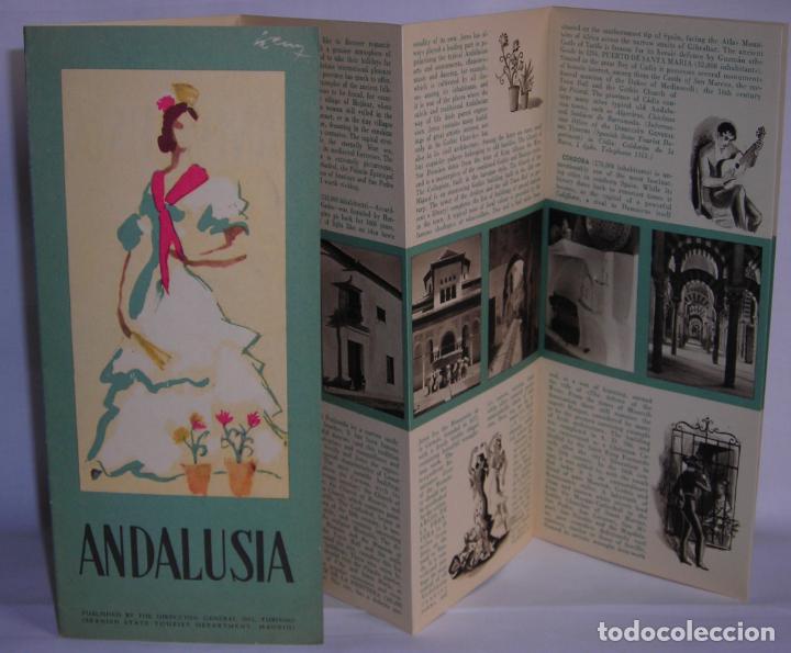Folletos de turismo: Andaluc&iacute;a Andalusia folleto turismo ingl&eacute;s Fournier Direcci&oacute;n General Turismo fotos dibujos a&ntilde;os 50