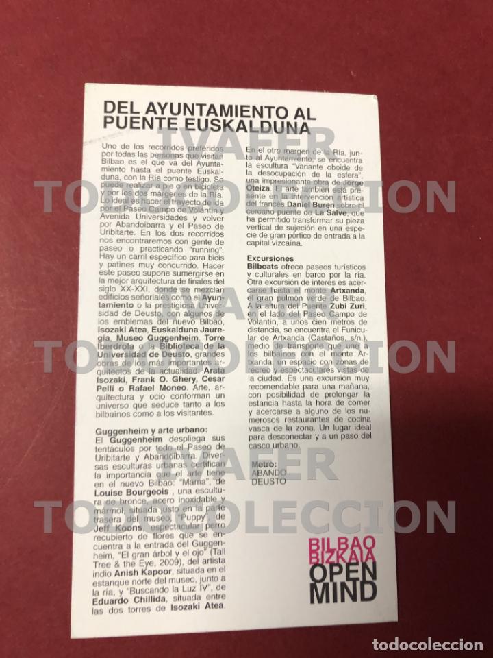 Tourismusbrosch&uuml;ren: HOJA FICHA TURISMO BILBAO OPEN MIND, DEL AYUNTAMIENTO AL PUENTE EUSKALDUNA, CON MAPA