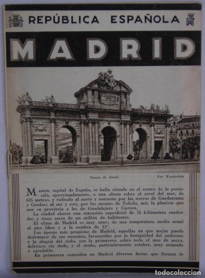 Folletos de turismo: Madrid Patronato Nacional del Turismo Rep&uacute;blica Espa&ntilde;ola plano fotos arte historia