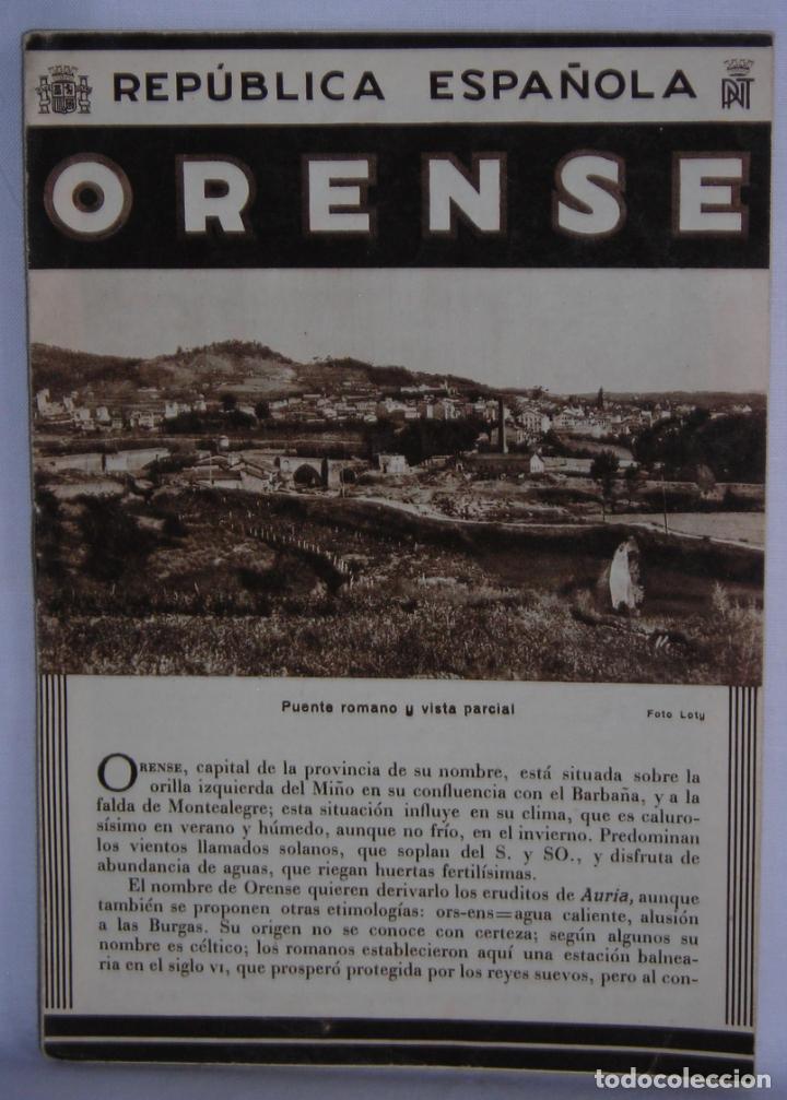 Folletos de turismo: Orense Patronato Nacional del Turismo Rep&uacute;blica Espa&ntilde;ola plano fotos arte historia