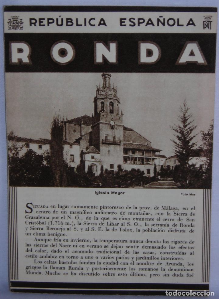 Folletos de turismo: Ronda Patronato Nacional del Turismo Rep&uacute;blica Espa&ntilde;ola plano fotos arte historia