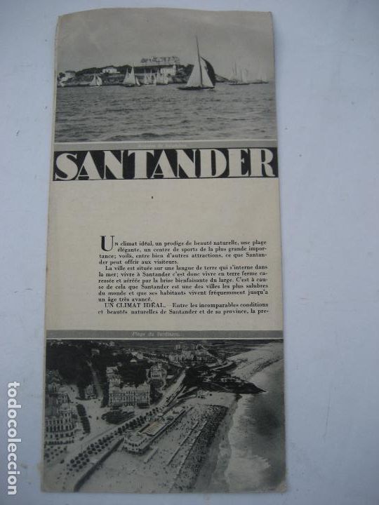 Folletos de turismo: Santander. Triptico turistico a&ntilde;os 30.