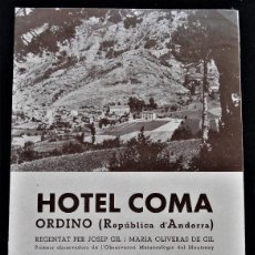 Folletos de turismo: TRÍPTIC HOTEL COMA - ORDINO, REPÚBLICA DE ANDORRA. CATALÀ I FRANCÈS. Lote 342042813