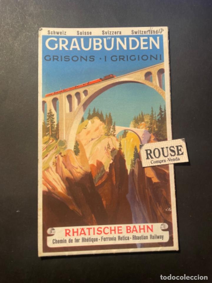 Folletos de turismo: SUIZA / ESQUI / TURISMO - A&Ntilde;OS 30 GRAUBUNDEN - GRISONS I GRIGIONI RHATISCHE BAHN TRIPTICO 20PAG.