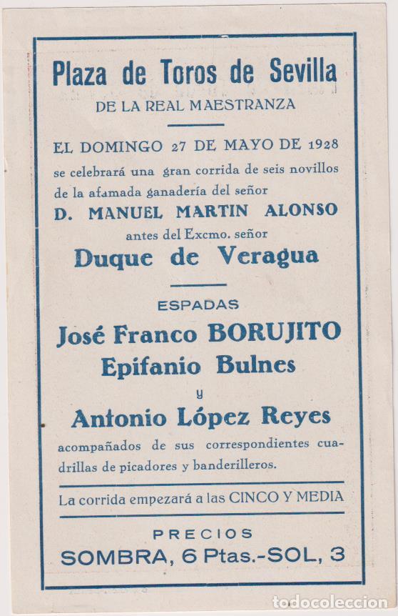 Brochures de tourisme: Plaza de Toros de Sevilla. Programa (15x9) Domingo 27-Mayo-1928. Gran Corrida