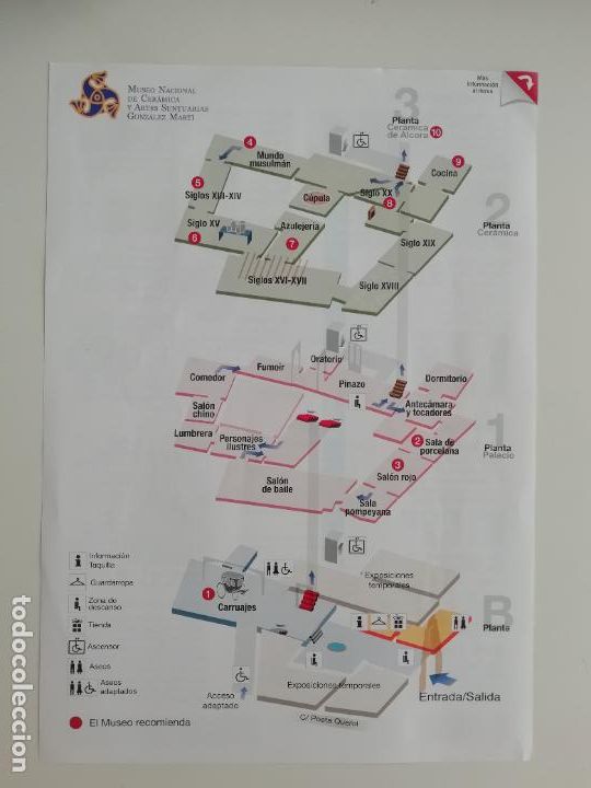 Folletos de turismo: Plano Museo Nacional Cer&aacute;mica y Artes Suntuarias Gonz&aacute;lez Mart&iacute; Valencia Palacio Marqu&eacute;s Dos Aguas