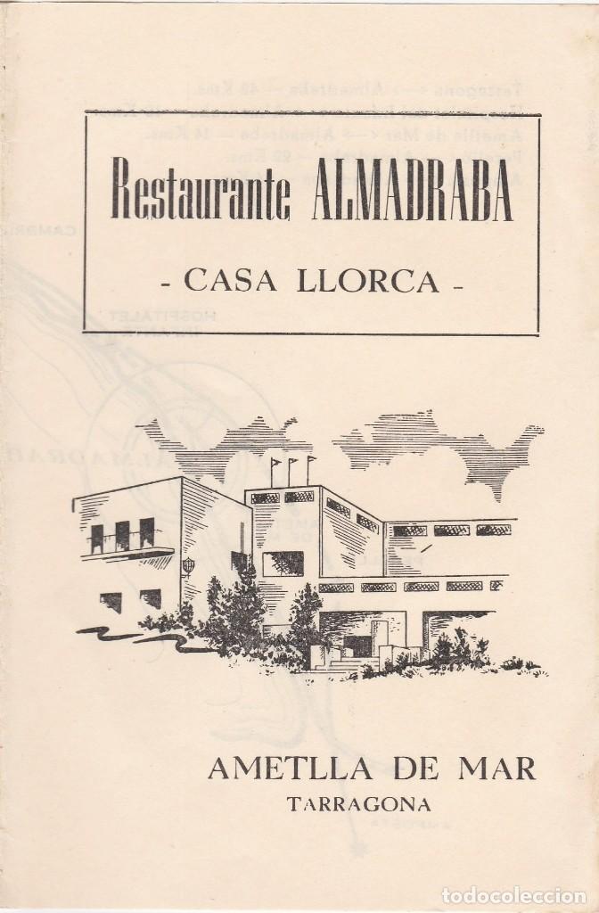 Folletos de turismo: Ametlla de Mar - Restaurante Almadraba - Casa Llorca - D&iacute;ptico - Imp. Sol&eacute; 1963 - 152x102mm plegado