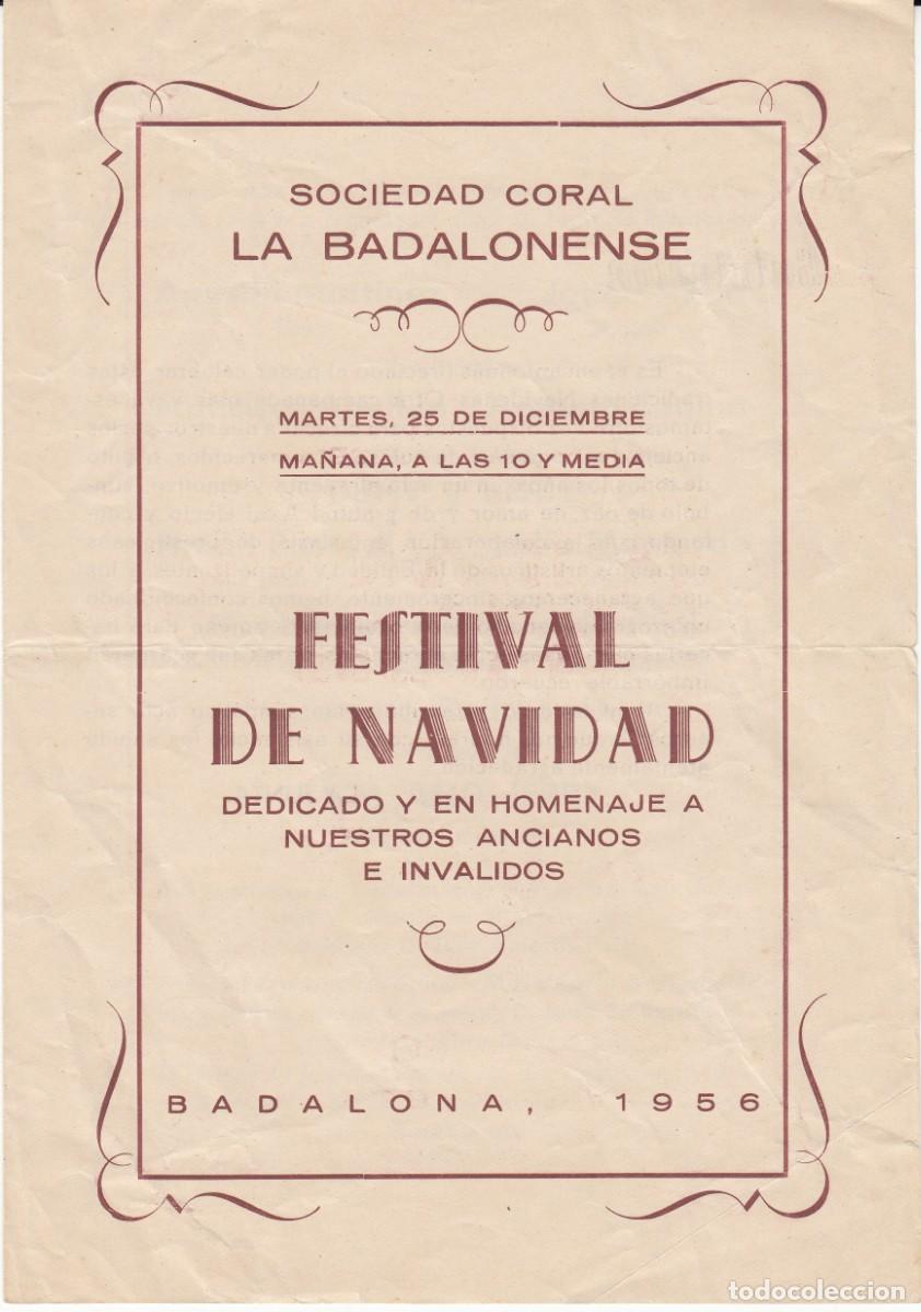 Travel Brochures: FOLLETO DE FESTIVAL DE NAVIDAD -1956 - EN LA SOCIEDAD CORAL LA BADALONENSE EN BADALONA
