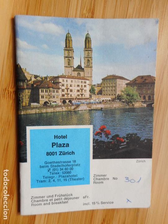 Travel Brochures: ANTIGUO FOLLETO HABITACION ROOM. HOTEL PLAZA ZURICH SWISS SUIZA A&Ntilde;OS 70