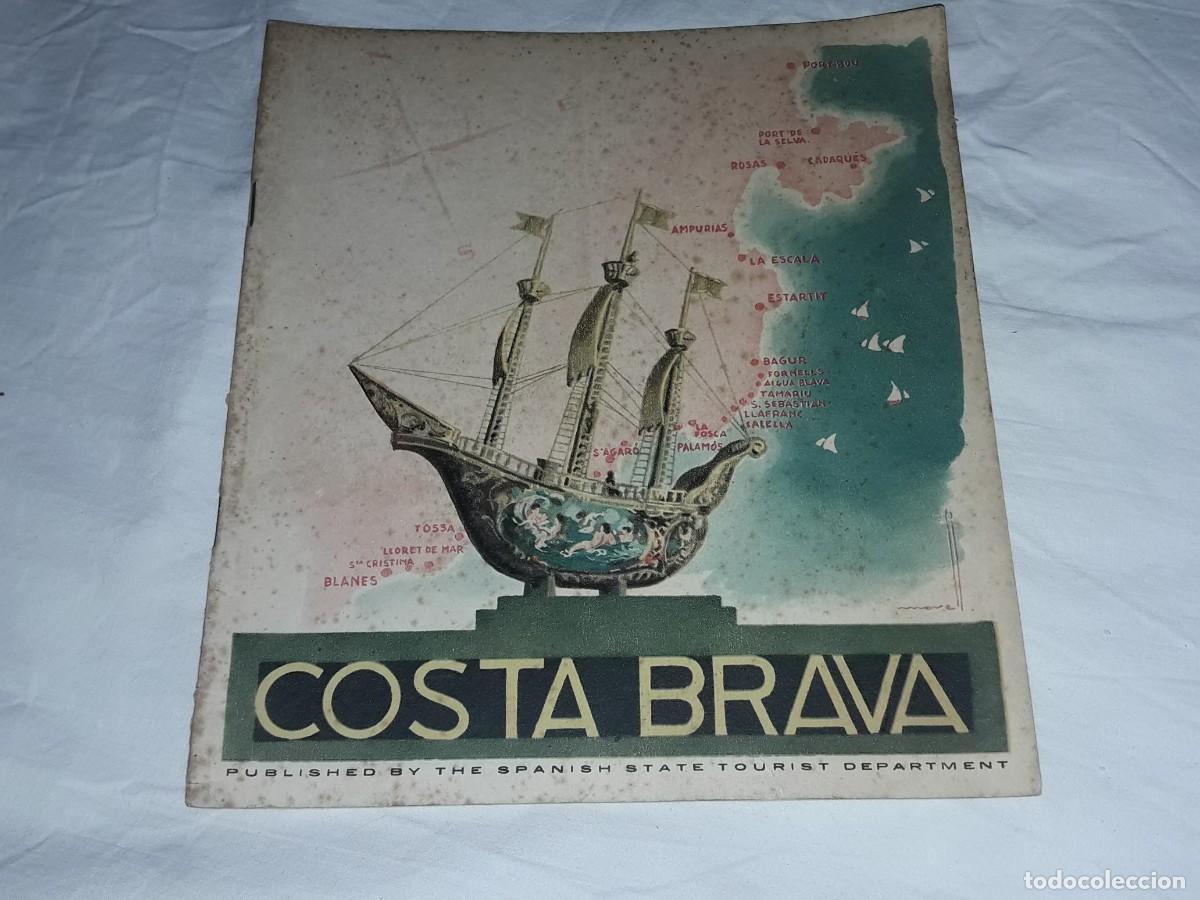 Brochures de tourisme: Antiguo Folleto Tur&iacute;stico Costa Brava Catalu&ntilde;a plano y 36 Fotograf&iacute;as en Ingles a&ntilde;os 40
