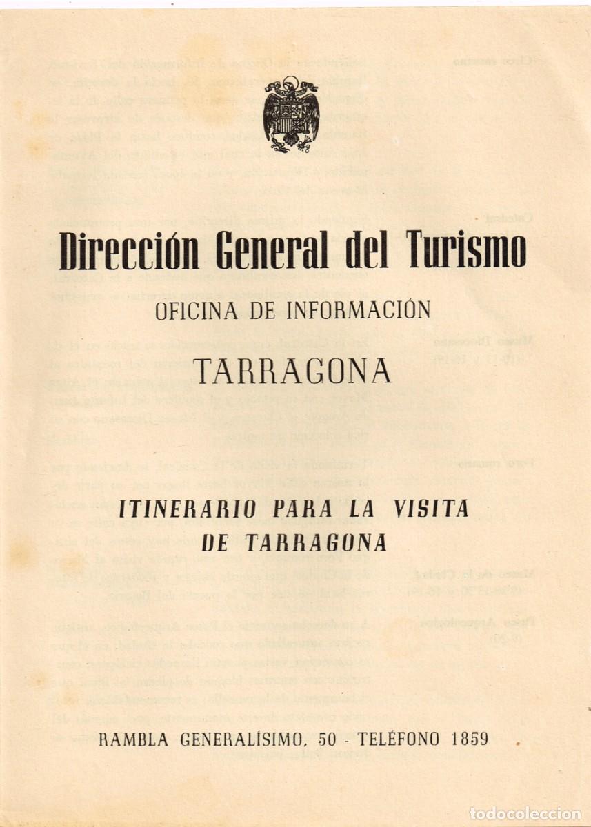 Folletos de turismo: 1961 Direcci&oacute;n General Turismo Oficina Informaci&oacute;n Tarragona, Itinerario para la Visita de Tarragona